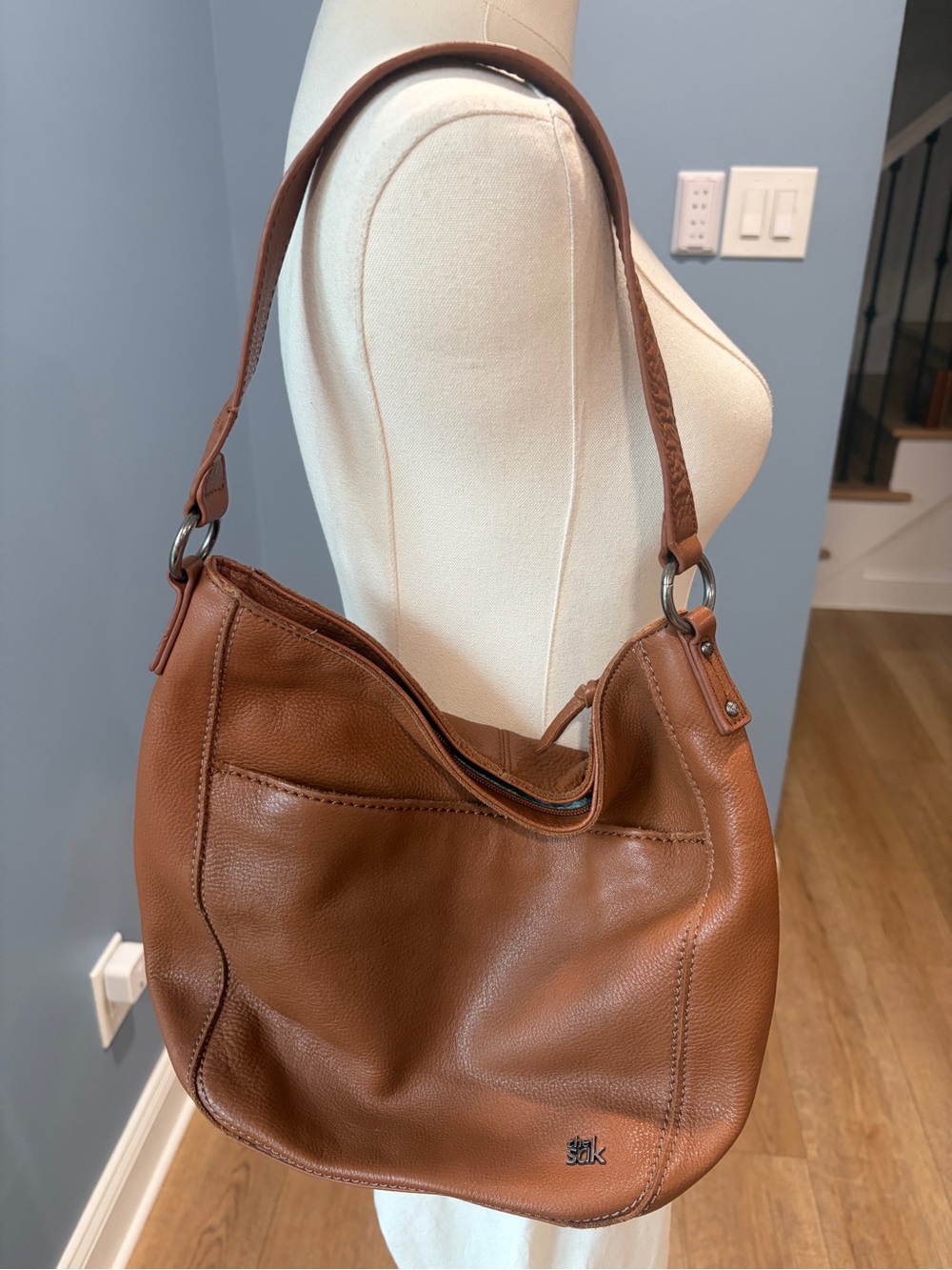 The Sak Brown Leather Hobo Shoulder Bag Cognac Boho Slouchy Purse
